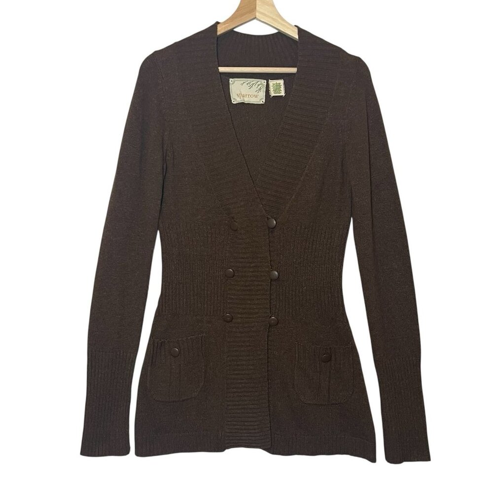 Anthropologie Sparrow Sweater Size Small Lambswool Cashmere Blend Brown Pockets